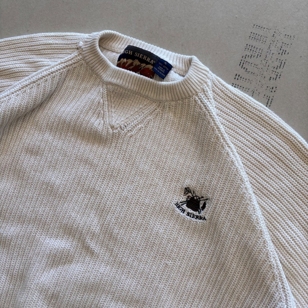 Vintage 90s High Sierra Sweater‎ Cream Ribbed Knit Cotton XL